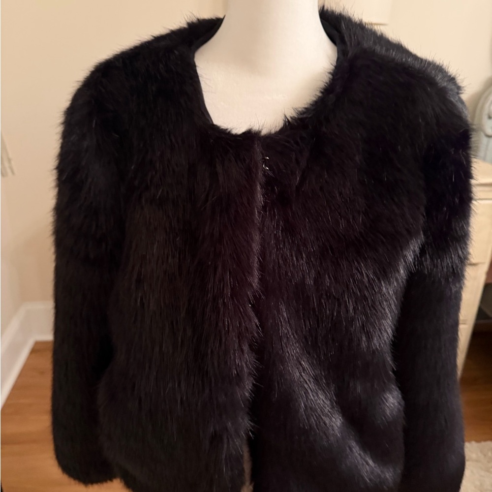 Banana Republic Plush Black Faux Fur Jacket